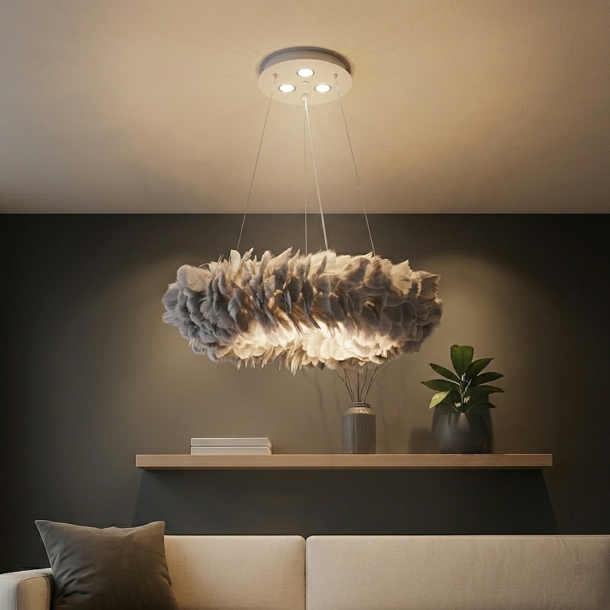 BRILAGI - LED-rippvalgusti FEATHER kaablil 3xE27/40W/230V + 3xLED/3W läbimõõduga 50 cm hall