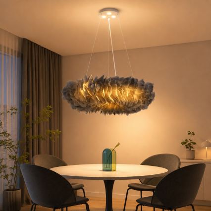 BRILAGI - LED-rippvalgusti FEATHER kaablil 3xE27/40W/230V + 3xLED/3W läbimõõduga 50 cm hall