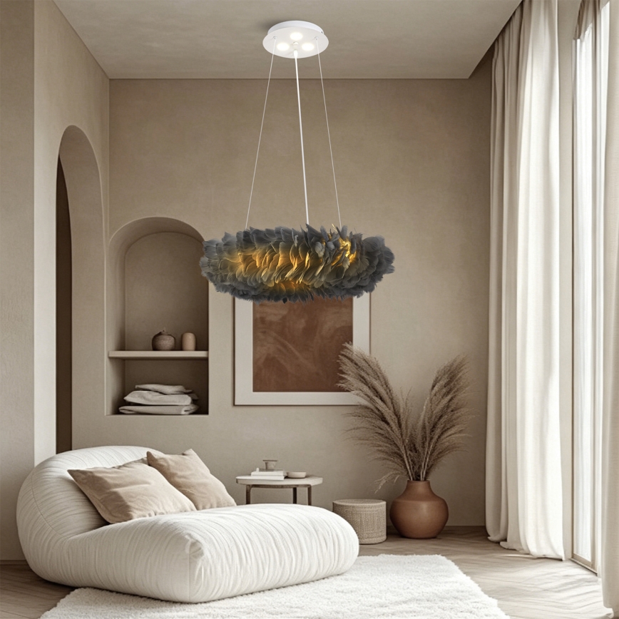 BRILAGI - LED-rippvalgusti FEATHER kaablil 3xE27/40W/230V + 3xLED/3W läbimõõduga 50 cm hall