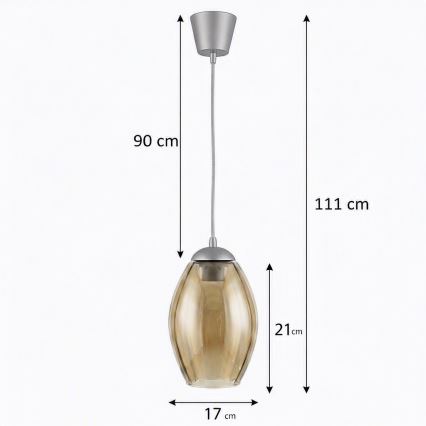 BRILAGI - LED-lühter kaablil RETRO GLASS 1xE27/60W/230V läbimõõt 17 cm hõbedane/suitsune beež