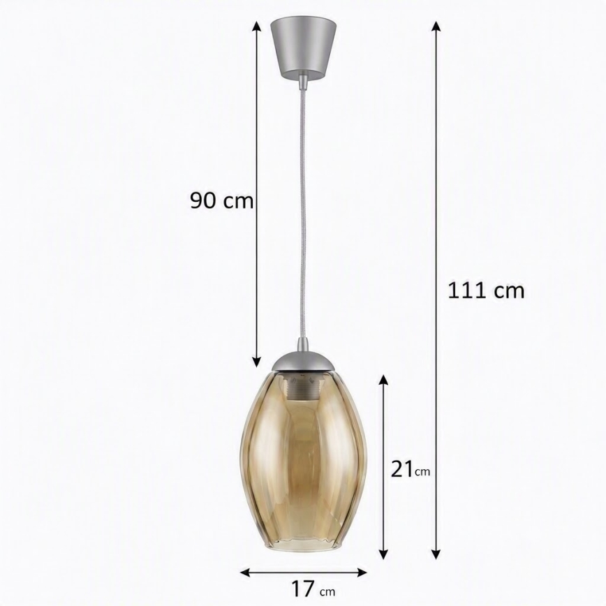 BRILAGI - LED-lühter kaablil RETRO GLASS 1xE27/60W/230V läbimõõt 17 cm hõbedane/suitsune beež