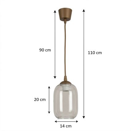 BRILAGI - LED-rippvalgusti traadiga RETRO GLASS 1xE27/60W/230V Ø 14 cm pruun/suitsuhall
