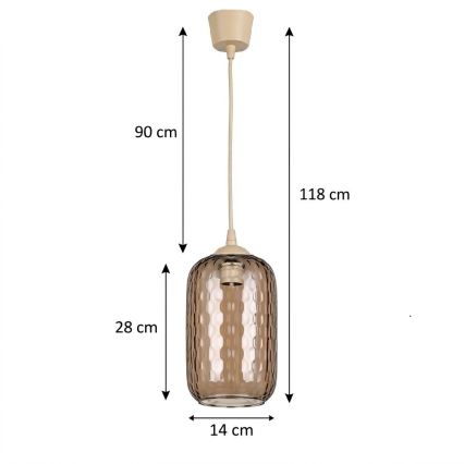 BRILAGI - LED-lühter kaablil RETRO GLASS 1xE27/60W/230V, läbimõõt 14 cm, beež/suitsupruun