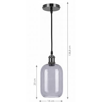 BRILAGI - LED-rippvalgusti kaablil RETRO GLASS 1xE27/60W/230V läbimõõt 14 cm must/suitsuhall
