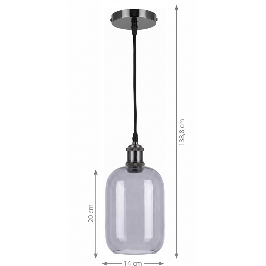 BRILAGI - LED-rippvalgusti kaablil RETRO GLASS 1xE27/60W/230V läbimõõt 14 cm must/suitsuhall