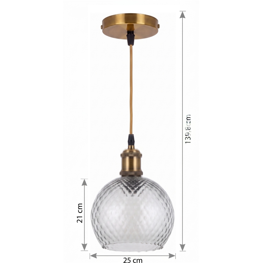 BRILAGI - LED rippvalgusti kaablil RETRO GLASS 1xE27/60W/230V Ø 25 cm kuldne/suitsuhall