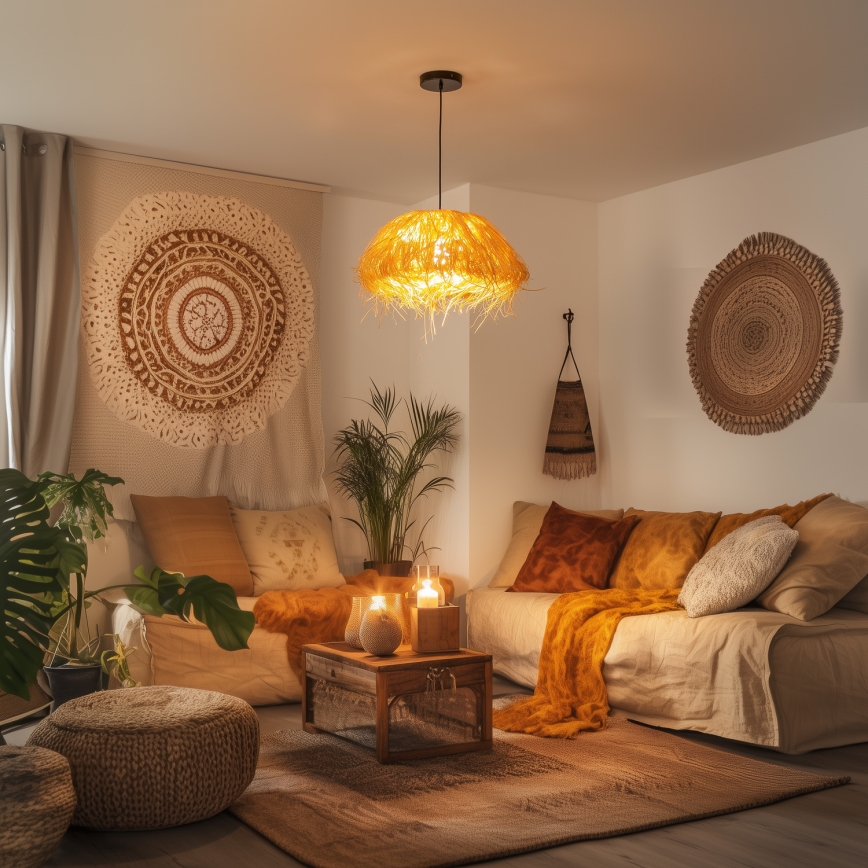 Brilagi - LED rippvalgusti kaabliga CERIA BOHO 1xE27/40W/230V, läbimõõt 40 cm, rafia