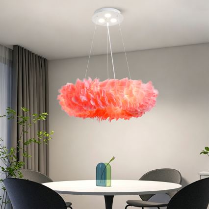BRILAGI - LED-rippvalgusti kaabliga FEATHER 3xE27/40W/230V + 3xLED/3W läbimõõt 50 cm roosa