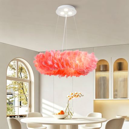 BRILAGI - LED-rippvalgusti kaabliga FEATHER 3xE27/40W/230V + 3xLED/3W läbimõõt 50 cm roosa