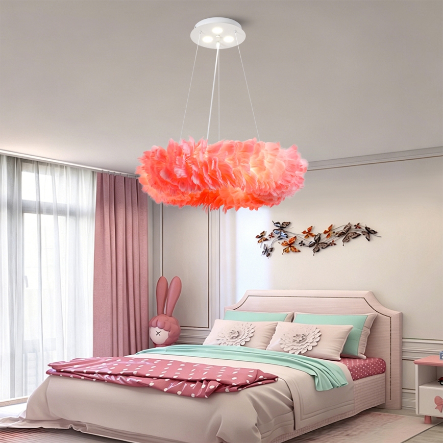 BRILAGI - LED-rippvalgusti kaabliga FEATHER 3xE27/40W/230V + 3xLED/3W läbimõõt 50 cm roosa