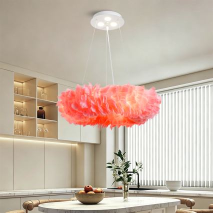 BRILAGI - LED-rippvalgusti kaabliga FEATHER 3xE27/40W/230V + 3xLED/3W läbimõõt 50 cm roosa