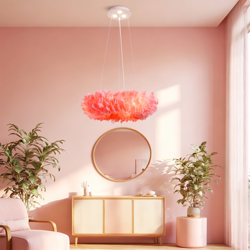 BRILAGI - LED-rippvalgusti kaabliga FEATHER 3xE27/40W/230V + 3xLED/3W läbimõõt 50 cm roosa