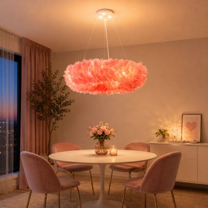 BRILAGI - LED-rippvalgusti kaabliga FEATHER 3xE27/40W/230V + 3xLED/3W läbimõõt 50 cm roosa