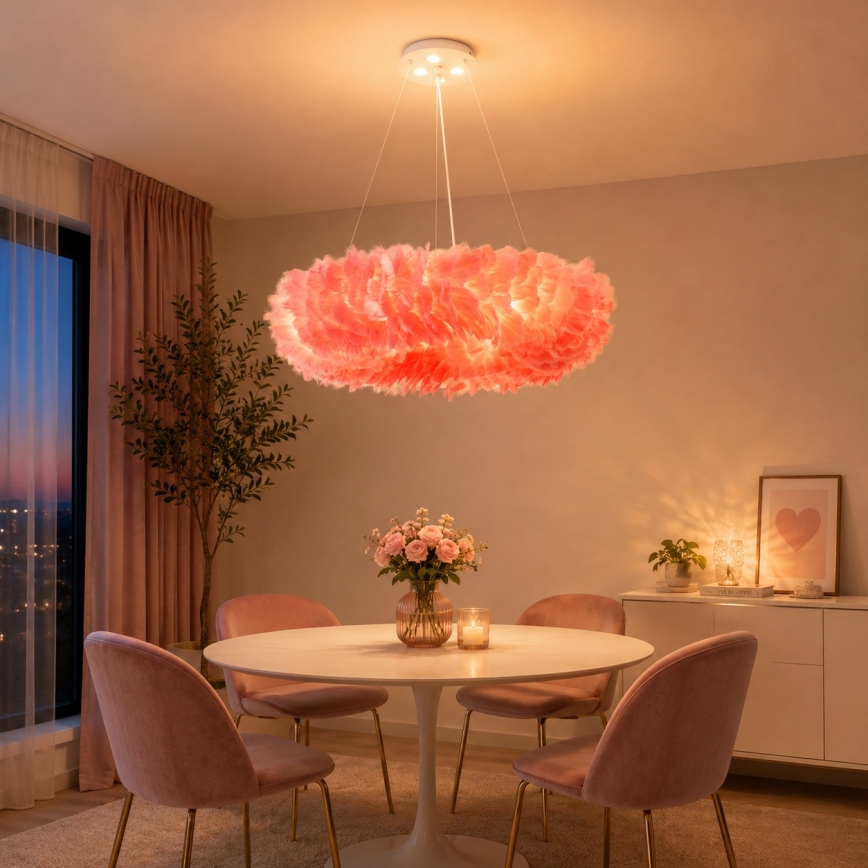 BRILAGI - LED-rippvalgusti kaabliga FEATHER 3xE27/40W/230V + 3xLED/3W läbimõõt 50 cm roosa