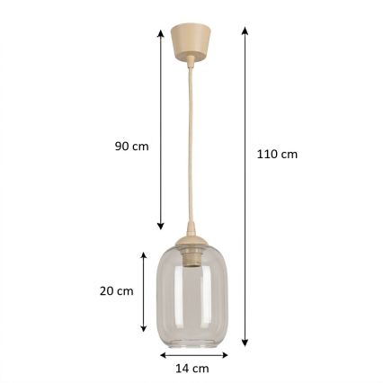 BRILAGI - juhtmega LED-ripplamp RETRO GLASS 1xE27/60W/230V, läbimõõt 14 cm, beež/suitsuhall