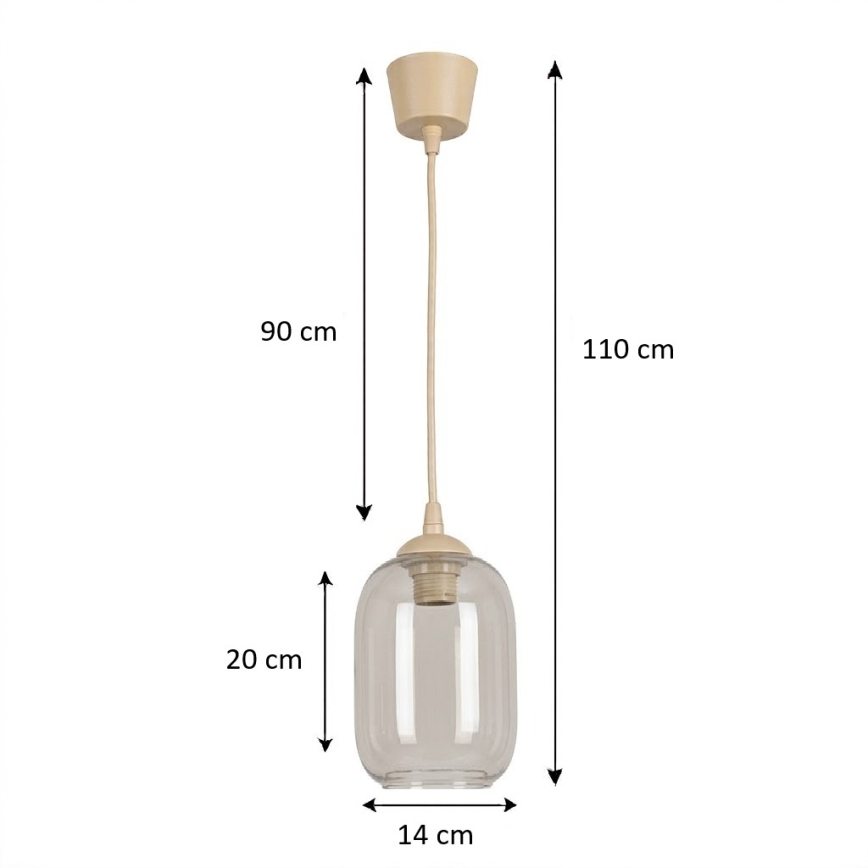 BRILAGI - juhtmega LED-ripplamp RETRO GLASS 1xE27/60W/230V, läbimõõt 14 cm, beež/suitsuhall