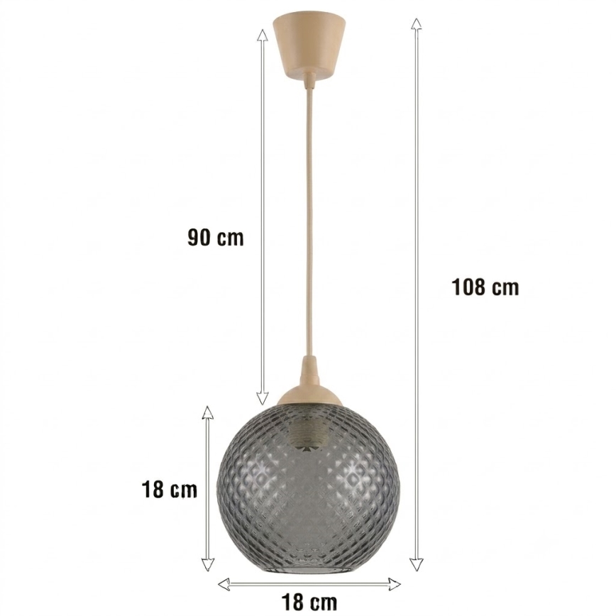 BRILAGI - LED-ripatsvalgusti juhtmega RETRO GLASS 1xE27/60W/230V Ø 18 cm beež/suitsuhall