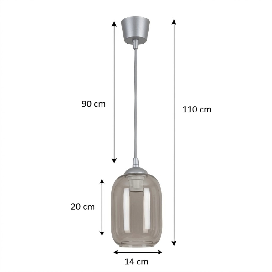 BRILAGI - LED-lühter riputuskaabliga RETRO GLASS 1xE27/60W/230V läbimõõt 14 cm hõbedane/suitsuhall