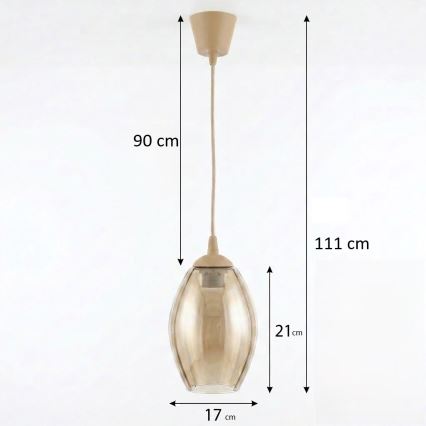 BRILAGI - RETRO GLASS LED-lühter kaablil 1xE27/60W/230V, läbimõõt 17 cm, beež/suitsune beež