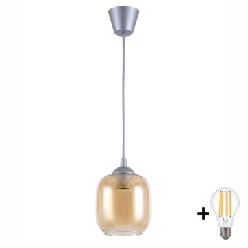 BRILAGI - LED-rippvalgusti kaabliga RETRO GLASS 1xE27/60W/230V läbimõõt 14 cm hõbedane/suitsupruun