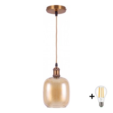 BRILAGI - LED rippvalgusti kaabliga RETRO GLASS 1xE27/60W/230V läbimõõt 14 cm kuldne/suitsune pruun