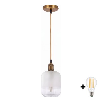 BRILAGI - LED-rippvalgusti kaabliga RETRO GLASS 1xE27/60W/230V läbimõõt 14 cm kuldne/valge