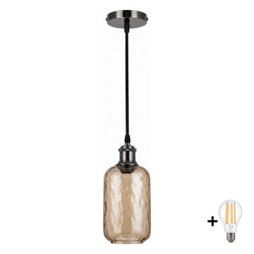 BRILAGI - LED-rippvalgusti kaabliga RETRO GLASS 1xE27/60W/230V läbimõõt 14 cm must/suitsune pruun