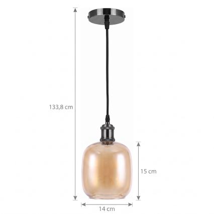 BRILAGI - LED-lühter kaablil RETRO GLASS 1xE27/60W/230V Ø 14 cm must/suitsune pruun