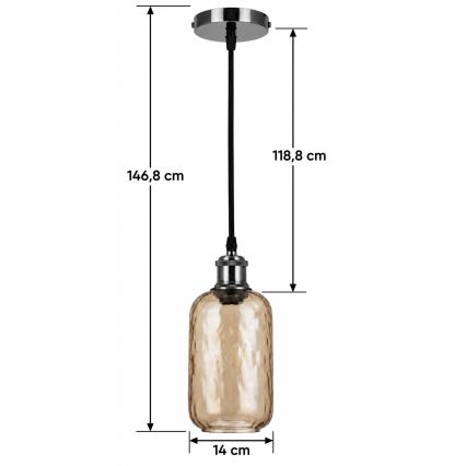 BRILAGI - LED-rippvalgusti kaabliga RETRO GLASS 1xE27/60W/230V läbimõõt 14 cm must/suitsune pruun