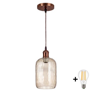 BRILAGI - LED-rippvalgusti kaabliga RETRO GLASS 1xE27/60W/230V läbimõõt 14 cm vasetoon/suitspruun