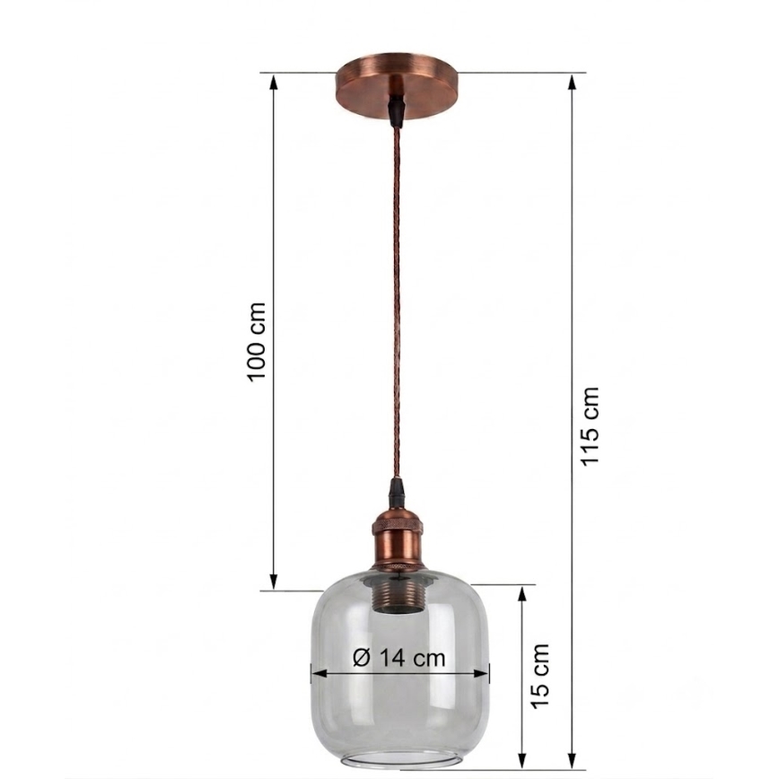 BRILAGI - LED-ripatslühter kaablil RETRO GLASS 1xE27/60W/230V Ø 14 cm vaskne/suitsuhall