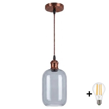 BRILAGI - LED-rippvalgusti kaabliga RETRO GLASS 1xE27/60W/230V läbimõõt 14 cm vaskne/suitsuhall