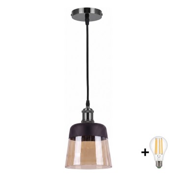 BRILAGI - LED rippvalgusti kaabliga RETRO GLASS 1xE27/60W/230V läbimõõt 15,5 cm must/suitsune beež