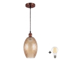 BRILAGI - LED-rippvalgusti kaabliga RETRO GLASS 1xE27/60W/230V läbimõõt 17 cm vaskne/suitsune beež