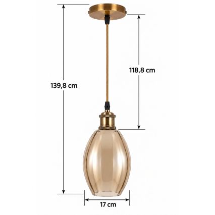 BRILAGI - LED-lühter riputuskaabliga RETRO GLASS 1xE27/60W/230V Ø 17 cm kuldne/suitsune beež