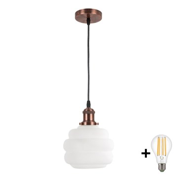 BRILAGI - LED-rippvalgusti kaabliga RETRO GLASS 1xE27/60W/230V läbimõõt 20 cm vaskne/valge