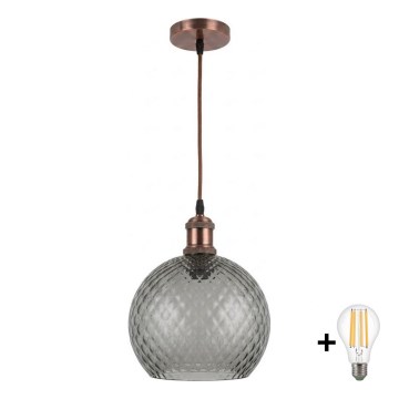 BRILAGI - LED-rippvalgusti kaabliga RETRO GLASS 1xE27/60W/230V läbimõõt 25 cm vask/suitsuhall