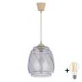 BRILAGI - LED rippvalgusti kaabliga RETRO GLASS 1xE27/60W/230V, läbimõõt 26 cm, beež/suitsuhall