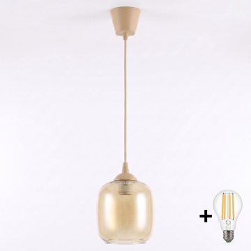 BRILAGI - LED-rippvalgusti kaabliga RETRO GLASS 1xE27/60W/230V Ø 14 cm beež/suitsupruun