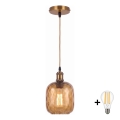 BRILAGI - LED rippvalgusti kaabliga RETRO GLASS 1xE27/60W/230V Ø 14 cm kuldne/suitsune pruun