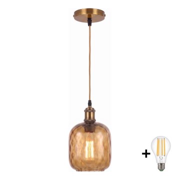 BRILAGI - LED rippvalgusti kaabliga RETRO GLASS 1xE27/60W/230V Ø 14 cm kuldne/suitsune pruun