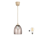 BRILAGI - LED-rippvalgusti kaabliga RETRO GLASS 1xE27/60W/230V Ø 17 cm beež/suitsune beež