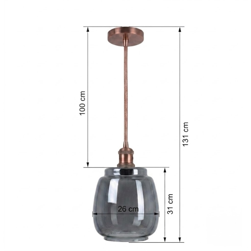 BRILAGI - RETRO GLASS LED-rippvalgusti kaablil 1xE27/60W/230V, läbimõõt 26 cm, vasetoon/suitsuhall