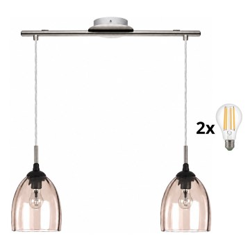 BRILAGI - LED rippvalgusti kaabliga RETRO GLASS 2xE27/60W/230V mattkroom/suitsune beež