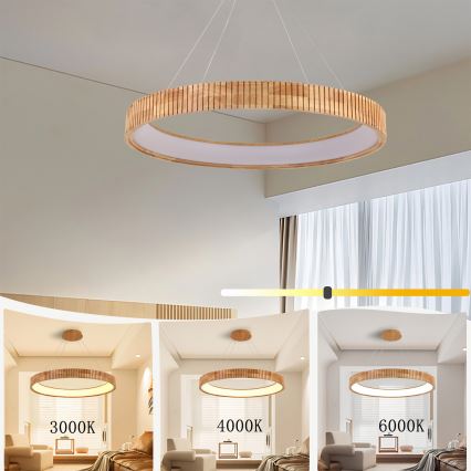 Brilagi - LED-rippvalgusti kaablil FALCON WOOD MODERN LED/60W/230V 3000/4000/6000K läbimõõt 80 cm, puidust