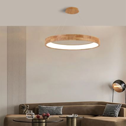 Brilagi - LED-rippvalgusti kaablil FALCON WOOD MODERN LED/60W/230V 3000/4000/6000K läbimõõt 80 cm, puidust