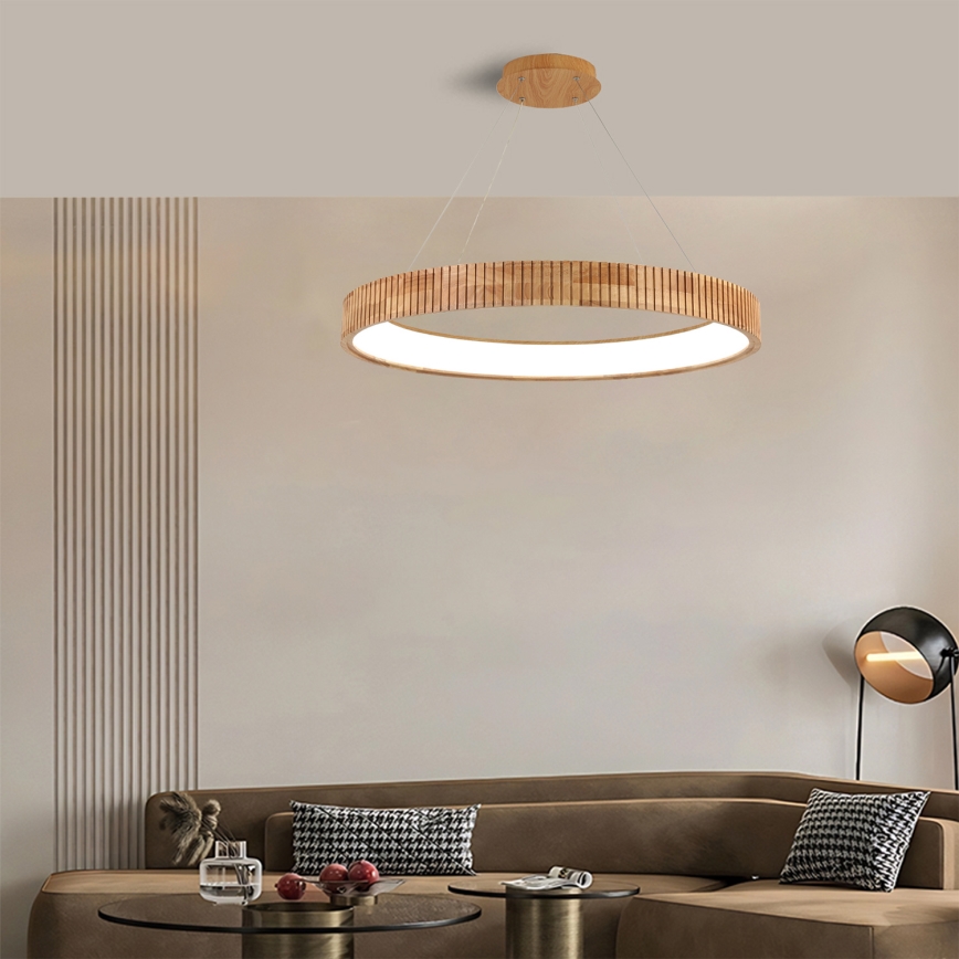 Brilagi - LED-rippvalgusti kaablil FALCON WOOD MODERN LED/60W/230V 3000/4000/6000K läbimõõt 80 cm, puidust