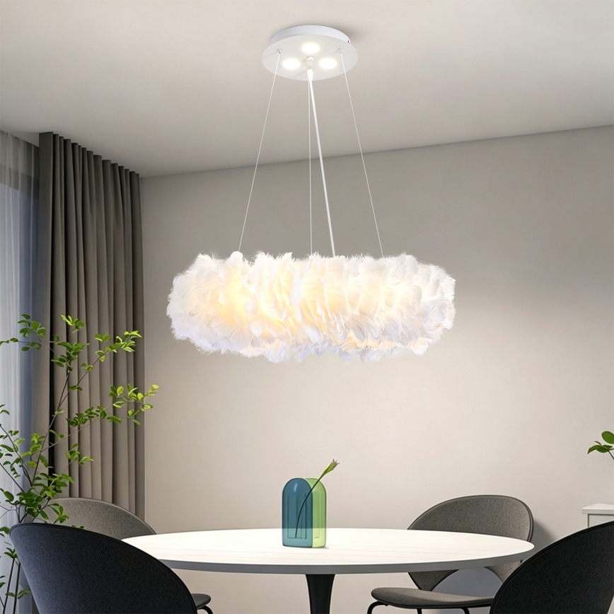 BRILAGI - LED-rippvalgusti kaablil FEATHER 3xE27/40W/230V + 3xLED/3W, läbimõõt 50 cm, valge