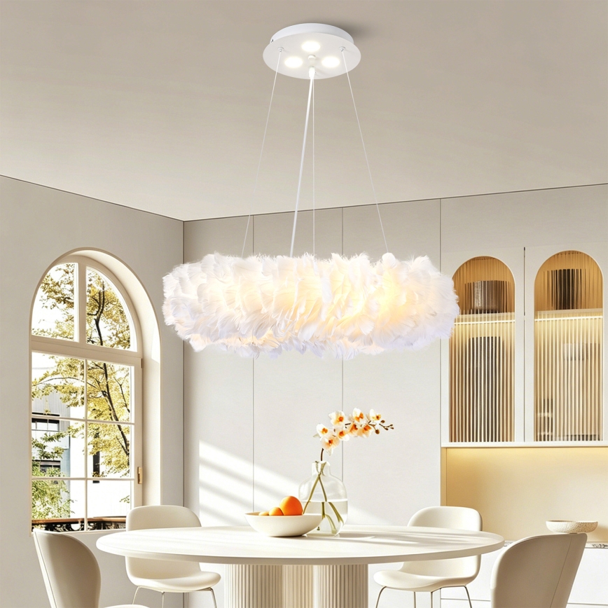 BRILAGI - LED-rippvalgusti kaablil FEATHER 3xE27/40W/230V + 3xLED/3W, läbimõõt 50 cm, valge