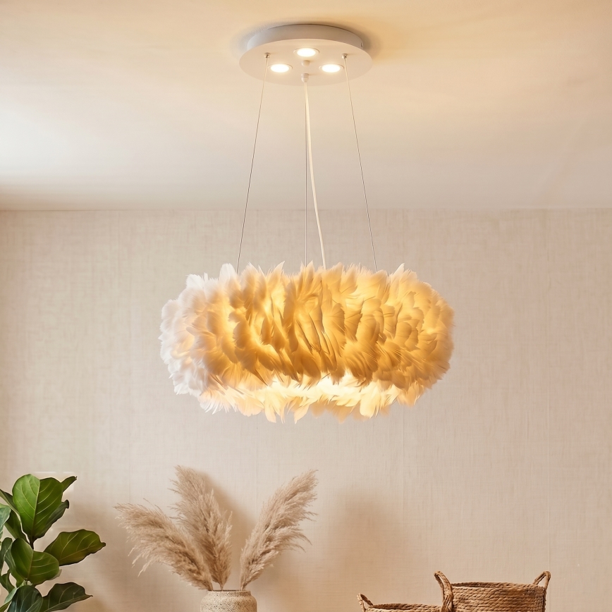 BRILAGI - LED-rippvalgusti kaablil FEATHER 3xE27/40W/230V + 3xLED/3W, läbimõõt 50 cm, valge